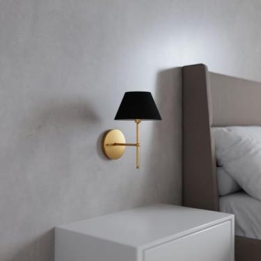 Imagem de Arandela luminaria de Parede aluminio Com Cupula Algodao Ref 16 lampada branco frio (Dourado Cup Preto)
