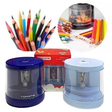 Imagem de Apontador De Mesa Elétrico Pilha Automático Escolar Crianças Cor Azul 