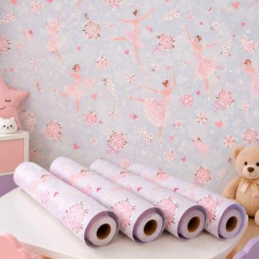 Imagem de Kit 4 Rolos Adesivo Decorativo Bailarina para Parede 5mx45cm 9,0m2 Autocolante Azul
