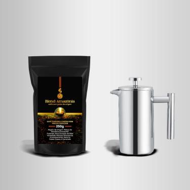 Imagem de Combo Prensa Francesa Louvre em Aço Inoxidável 350ML com Café Especial Moído 250G Prata Ilovecoffee