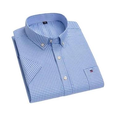 Imagem de Camisa Formal Masculina De Manga Curta Em Oxford 100% Algodão, Estampa