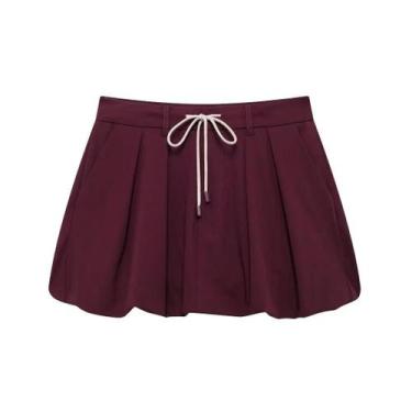 Imagem de Saia Mini Plissada Balão Feminina De Cintura Média Para Outono, Curta 