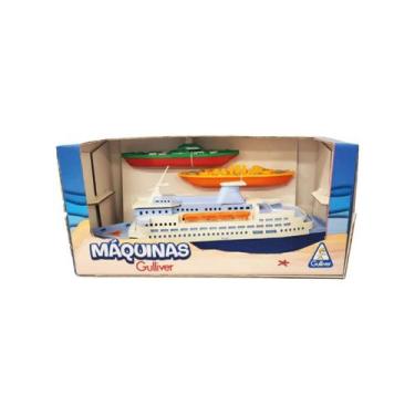 Imagem de Kit Veiculo de Brinquedo Transatlantico e 2 Navios Frota Naval Maquina