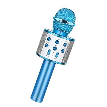 Imagem de Microfone de karaokê Bluetooth sem fio, microfone recarregável para crianças, máquina de karaokê, alto-falante de karaokê profissional portátil para casa KTV festa de aniversário infantil (Azul)