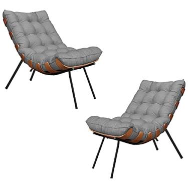 Imagem de Kit 2 Poltronas Decorativas Sala de Estar Abel Base de Madeira Preto Linho Cinza - Gran Belo
