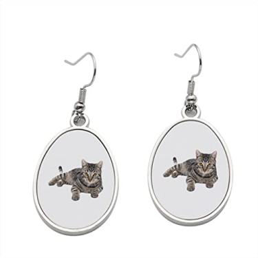 Imagem de Brinco de gato malhado cinza - Brincos pendurados para meninas - Brincos femininos - Presente de festa de aniversário dos namorados