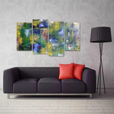 Imagem de Quadro Abstrato Colorido Moderno Escritórios Tecido 4 Peças