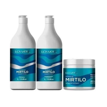 Imagem de Kit Extrato De Mirtilo Shampoo Condicionador 1L Máscara