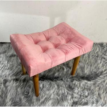 Imagem de Puff Banqueta Retangular Decorativo C/ Pés Palito - Rosa Claro Veludo
