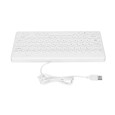 Imagem de Teclado USB, teclas arredondadas, design ergonômico, com fio, 78 teclas, teclado de viagem para casa e escritório, branco