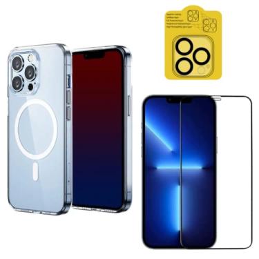 Imagem de Capa Capinha Clear Case Compatível Com Magsafe Para iPhone 13, 13 Pro, 13 Pro Max + Película de Vidro 3D + Película de Câmera - (C7COMPANY) (iPhone 13 Pro Max (6.7))