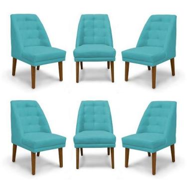 Imagem de Kit 6 Cadeiras De Jantar Paris Suede Azul Turquesa - Meular Decor - Me