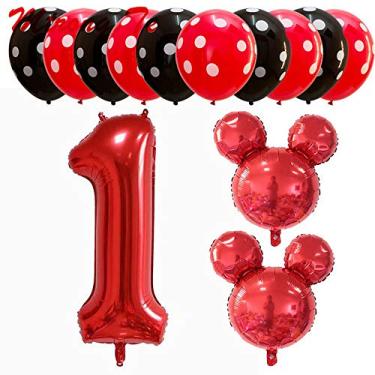 Imagem de Hongkai 1º aniversário menina decorações meninas primeira decoração conjunto de suprimentos de festa princesa vermelho preto um confete balões de látex feliz aniversário faixa número 1 ba