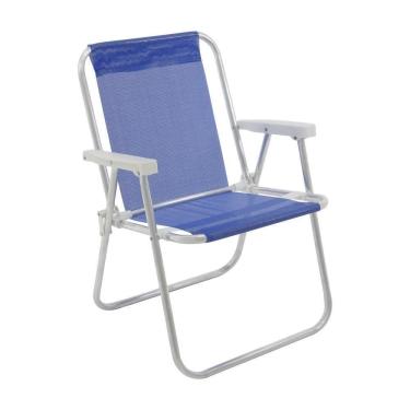 Imagem de Cadeira Praia Alta Alumínio 110Kg Lazy Bel - Azul