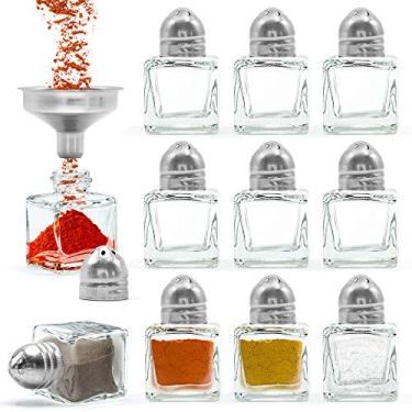 Imagem de Srenta Mini Salt & Pepper Shakers Set | Utensílios de cozinha de vidro transparente de design clássico | Ferramenta essencial para mesa de jantar recarregável | 15 ml Conjunto com 24