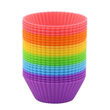 Imagem de Mirenlife Copos para muffin de silicone tamanho mini de 5 cm, forros de mini cupcake reutilizáveis e antiaderentes, suportes de chocolate, copos de trufas, pacote com 24, 6 cores vibrantes, redondos