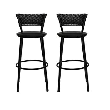 Imagem de Kit 2 Banquetas Alta Bistrô Com Encosto Fixo Acabamento Designer Moderno Cozinha Gourmet Balcão Bancada Bar