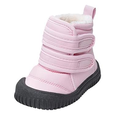 Imagem de Botas de cano baixo com laço de gancho, botas de neve de tecido à prova d'água, sapatos de inverno para meninas e meninos, botas de balé infantil, rosa, 12-18 meses