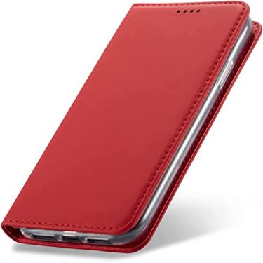 Imagem de TEYSHA Capa para iPhone 11/11Pro/11Pro Max, capa carteira, capa de couro à prova de choque fecho magnético com slots de cartão suporte capa TPU (cor: vermelho, tamanho: 11)