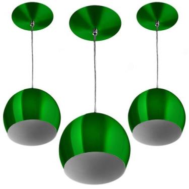 Imagem de Kit 3 Pendentes Bola Pequena Alumínio 15cm Verde Metalico - Marryluz