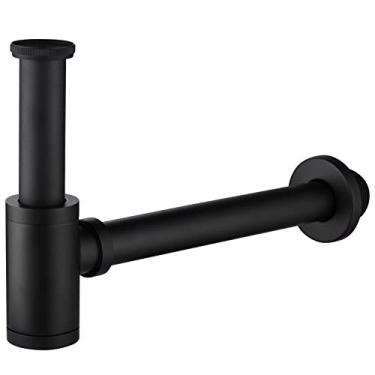 Imagem de Tecmolog Garrafa redonda P Trap 1 1/4, Latão Bacia Pia Coletor de resíduos Tubo de drenagem Altura ajustável, Preto, WT07B