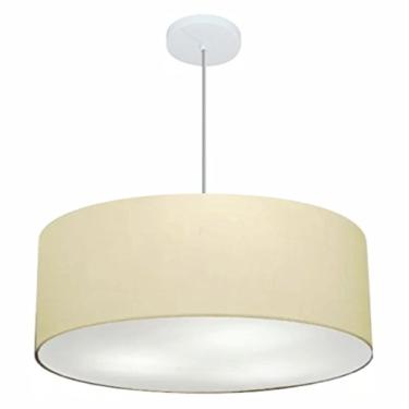 Imagem de Lustre Pendente Cilíndrico Cúpula Tecido 60x21 cm, Vivare Iluminação, Pendente4079 LA, Algodão Cru, Grande