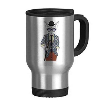 Imagem de Caneca de viagem com ilustração adorável de cachorro em aço inoxidável copo de carro garrafa térmica