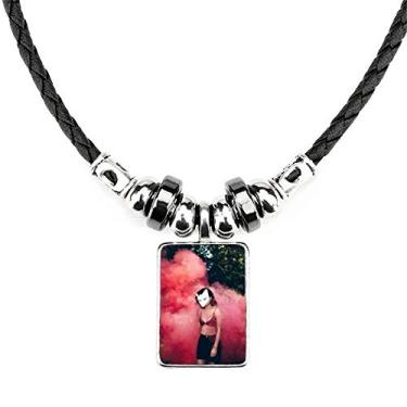 Imagem de DIYthinker Colar Pink Fog Head Girl Florestal Science Nature Scenery Jewelry Torque Leather Rope Pendant