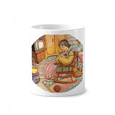 Imagem de Miaoji Suporte de caneta para escova de dentes de lã de gato aquarela com suporte de cerâmica