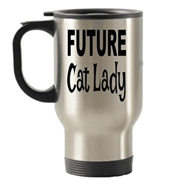 Imagem de Future Cat Lady Gifts – Caneca de viagem Future Cat Lady – Copos isolados para viagem – Ideias de presente para damas de gato – ou presente de mordaça – de aniversário – Adicionar ao conjunto de caixa de presente