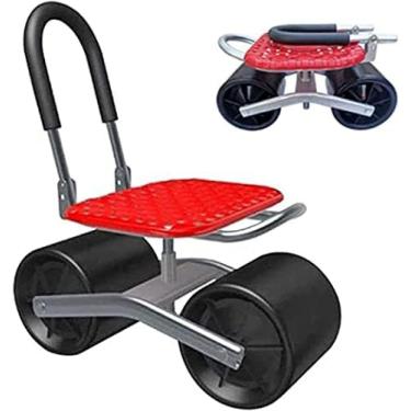 Imagem de Volu Banquinho De Jardinagem Com Rodas Giratórias, Carrinho Resistente Com Altura De Assento Ajustável Para Gramado E Jardim