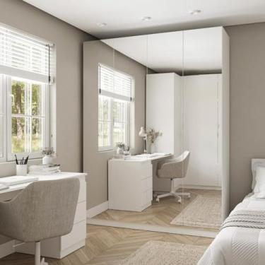 Imagem de Guarda Roupas Modulado com Espelho 4 Portas com Cabideiro Hera Cabecasa Madeiramadeira Branco Geada/cromado