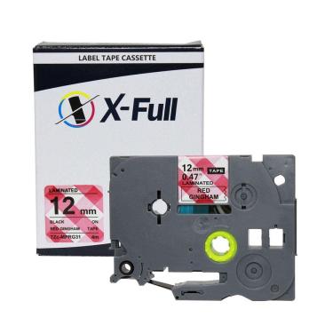 Imagem de Fita Rotuladora Compatível Tze-Mprg31 Xadrez Vermelho Xfull