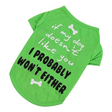 Imagem de Camisa de cachorro estampada para animais de estimação pequenos médios adorável gato fofo camiseta tops sem mangas roupa para animais de estimação para meninas meninos verde extragrande