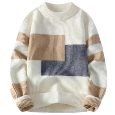 Imagem de KANG POWER Suéter masculino quente outono inverno pulôver solto gola redonda suéter de malha, 23971 cáqui, Medium