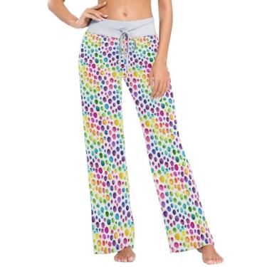 Imagem de KLL Calças de pijama leves coloridas e brilhantes desenhadas à mão para mulheres calças de pijama para primavera slim, Manchas coloridas e brilhantes desenhadas à mão, X-Large