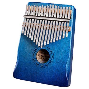 Imagem de Piano de polegar Kalimba de 17 teclas, Kalimba gradiente de mogno, xilofone portátil Mbira Sanza, piano de dedo para amantes da música, (18 cm x 13 cm) azul gradiente