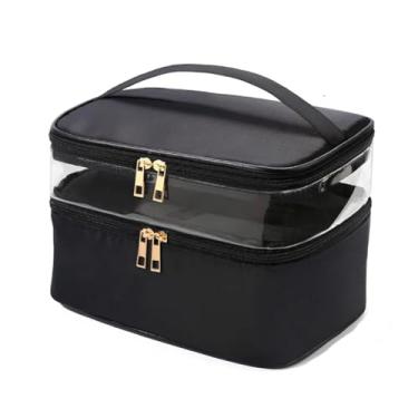 Imagem de Necessaire Grande Viagem Divisória Maquiagem Make Cosméticos Bolsa Organizador Feminina Beleza Multiuso Frasqueira Bolsinha (Preto)