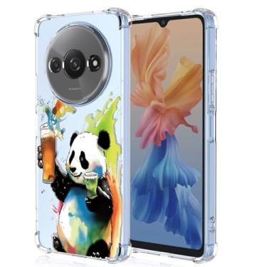 Imagem de XINYEXIN Capa transparente para Xiaomi Redmi A3, fina à prova de choque TPU bumper capa de telefone transparente padrão fofo, arte legal colorida grafite série - panda