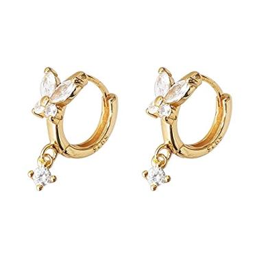 Imagem de Brincos de argola de cristal de borboleta folheados a ouro 14K para mulheres, cartilagem, pequenos, argolas de apertar, solitário, zircônia cúbica, brincos pendentes, joias modernas, presentes de