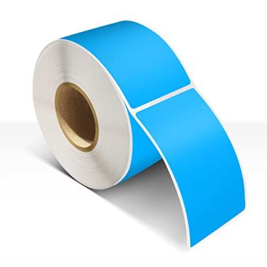 Imagem de Etiquetas retangulares adesivos de vinil de 7 x 12 cm, etiquetas de nome com código de cores, rolo removível, 200 peças, azul fluorescente