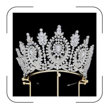 Imagem de Tiara de casamento grande com coroa de rainha real, zircônia cúbica, ouro, prata, grande, para noiva, formatura, quinze anos, concurso de princesa, acessórios de cabelo de noiva CZ, X-Large, Cristal,