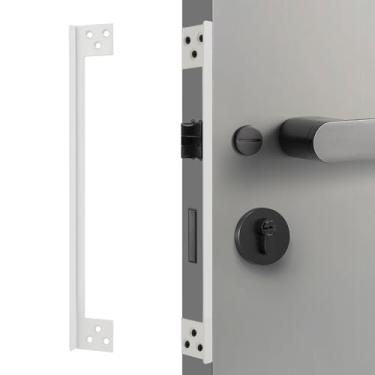 Imagem de MOSECYOU Placa de proteção de trava de porta, branco acinzentado, protetor de segurança para porta externa, protetor de trava de porta, cobre a lacuna entre a fechadura da porta e a moldura da porta