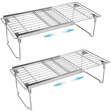 Imagem de Orgneas Organizador de prateleira de armário expansível, prateleira ajustável para freezer 40 a 56 cm, organizador resistente espesso e prateleiras de armazenamento para armário de cozinha, despensa