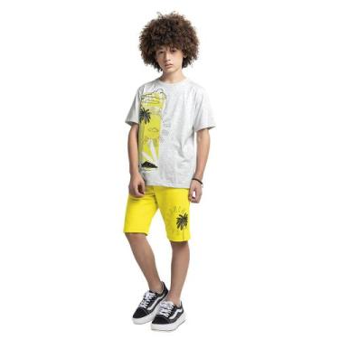 Imagem de Conjunto Teen Lemon Camiseta Algodão Bermuda Moletom Mescla White/Amar
