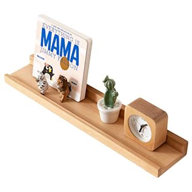 Imagem de Prateleiras de parede flutuantes de madeira de borda em relevo HOMWOO, prateleira de parede de madeira maciça de pecan para casa, sala de estar, quarto, banheiro, escritório 20inches Natural