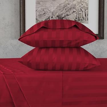 Imagem de URBANHUT Jogo de lençol casal listrado damasco algodão egípcio 800 fios (4 peças) - Ultra macio e macio, lençóis de cama casal de trama de cetim, lençóis de hotel de luxo com bolso profundo de 41 cm -