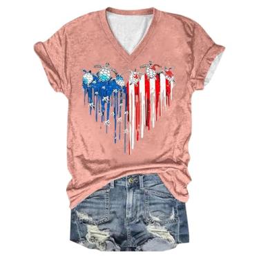 Imagem de Camisetas femininas 4th of July Memorial Day, roupas femininas patrióticas engraçadas estampadas, rosa, P