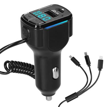 Imagem de SZITW Leitor de MP3 para carro BT Transmissor FM Adaptador de rádio sem fio Suporte para chamadas mãos-livres Reprodução de U-Disk com cabo de carregamento 3 em 1 para veículo off-road de caminhão de