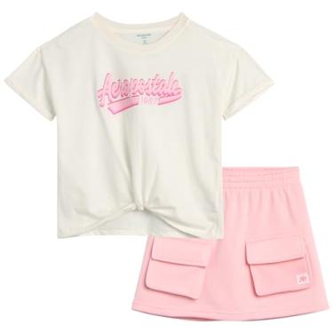 Imagem de AEROPOSTALE Conjunto de shorts para meninas – camiseta estampada de jérsei de 2 peças, shorts de lã, short de scooter cargo - roupa de verão para meninas (4-12), Flor branca, 10/12